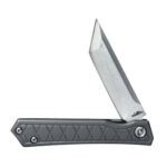 WALLIS Navaja con mango titanio y acero con clip y “push”, hoja lisa de 8.5 cm de largo
