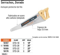 Serrucho 20' Dorado, 8 DPP, Truper