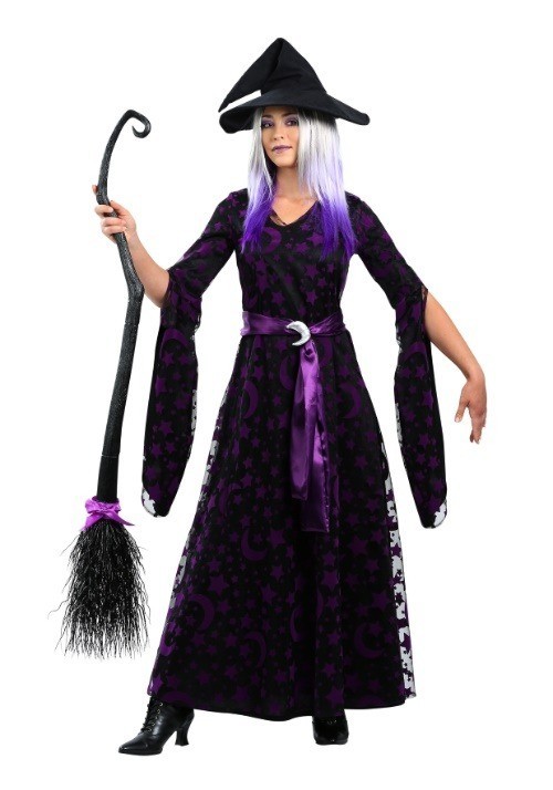 Disfraz para mujer para bruja de luna morada de talla Plus
