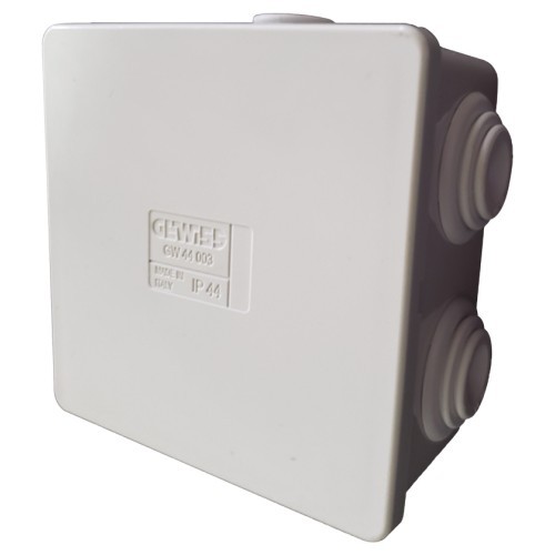 Caja de PVC GeWiss GW-44-003, 6 Entradas, 8x8x4 cm, IP44, Autoextinguible