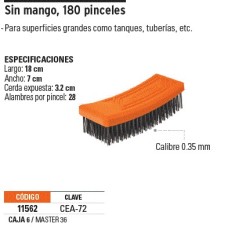 Cepillo rectangular de alambre 180 pinceles,sin mango,Truper