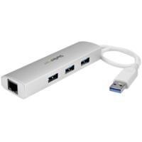 HUB USB 3.0 DE 3 PUERTOS - CONCENTRADOR DE 3 PUERTOS USB 3.0 CON ADAPTADOR DE RED ETHERNET GIGABIT - HUB PORTATIL DE ALUMINIO -