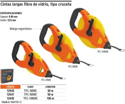 Truper Cinta métrica larga 50m fibra de vidrio, tipo cruceta