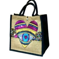 Bolsa CUADRADA de yute con parche de corazón