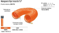 Manguera para compresor, tipo resorte, 15.2 m, TRUPER