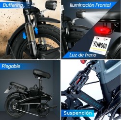 Bicicleta Electrica Plegable Ajustable Llantas 14 Pulgadas