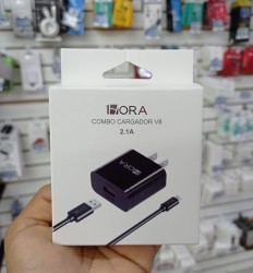 CUBO Y CABLE 1HORA V8 2.1A NEGRO/BLANCO GAR113