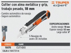 Cutter 18 mm trabajo pesado c/alma metálica y grip, Expert