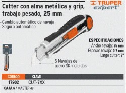 Cutter 25 mm trabajo pesado c/alma metálica y grip, Expert