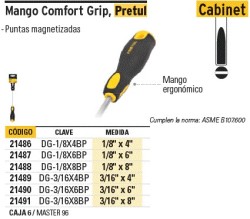 Desarmador cabinet 3/16 x 8' mango Comfort Grip, Pretul