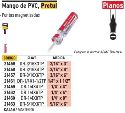Desarmador plano 1/4 x 8' mango de PVC, Pretul