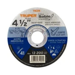 Truper Disco Tipo 41 de 4-1/2' x 1 mm corte fino acero inox, Sable