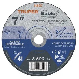 Truper Disco Tipo 41 de 7' x 1.8 mm corte fino acero inox, Sable