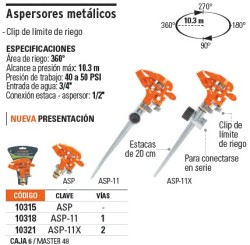 Aspersor metálico, cabeza sola, Truper