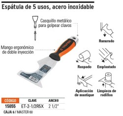 Espátula 2-1/2' de 6 usos, acero inox, Comfort Grip, Expert