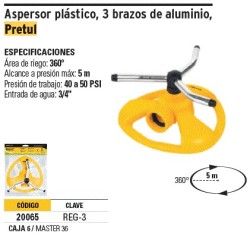 Aspersor giratorio de 3 brazos con base plástica, Pretul