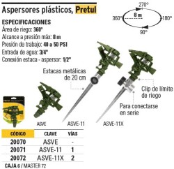 Aspersor plástico, cabeza sola, verde, Pretul