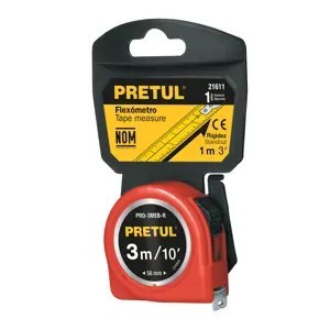 Flexómetro rojo 3 m cinta 13 mm, en tarjeta, PRETUL