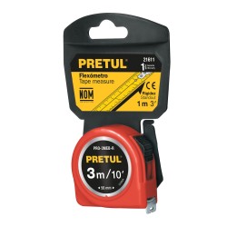Flexómetro rojo 3 m cinta 13 mm, en tarjeta, PRETUL