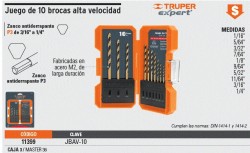 Juego de 10 brocas HSS para metal en estuche, Truper Expert
