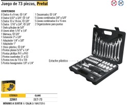 Juego de 70 herramientas 1/4' y 3/8' para mecánico, Pretul