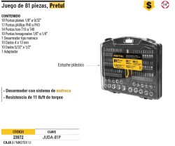 Juego de 81 herramientas 1/4' para mecánico, Pretul