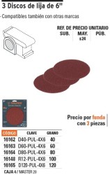 Caja con 3 discos de lija 6' grano 120 para PUL 4x6, Truper