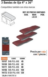 Truper Caja con 3 bandas de lija 4' x 36' grano 80 para PUL 4x6
