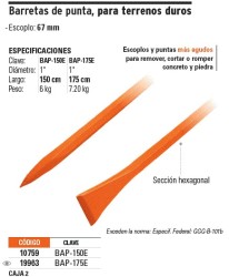 Barreta para tierra dura 1'x150 cm, escoplo 67 mm, Truper