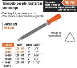 Lima triángulo pesado 8', 34 dpp, con mango, TRUPER