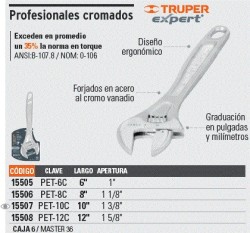 Llave ajustable (perico) 10' profesional cromada, Expert