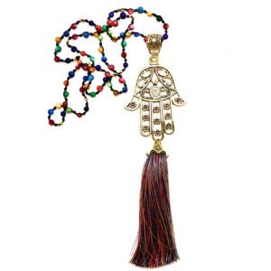 Collar largo Hamsa hecho a mano pieza única, mexican boho