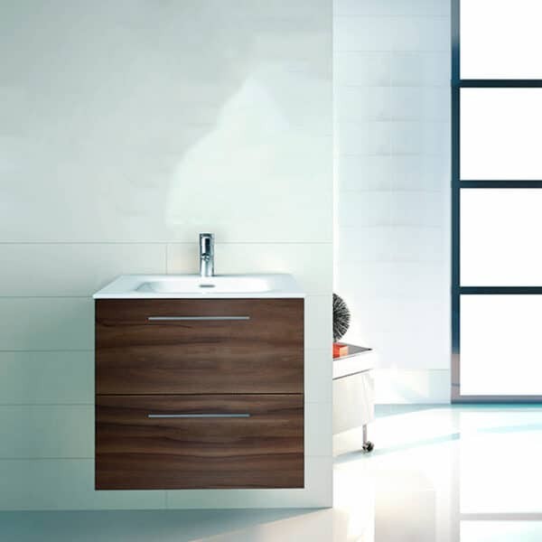 Gabinete Volado Easy Nogal Terracota con Lavabo Orbis 61cm x 46cm Esbaño 90308