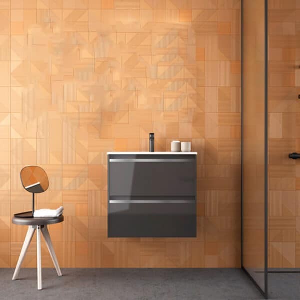 Gabinete Volado Style Lacado Brillo Gris con Lavabo Orbis 61cm x 46cm Esbaño 90351