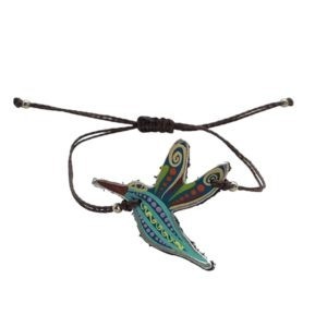 Pulsera de piel con colibrí y cordón encerado